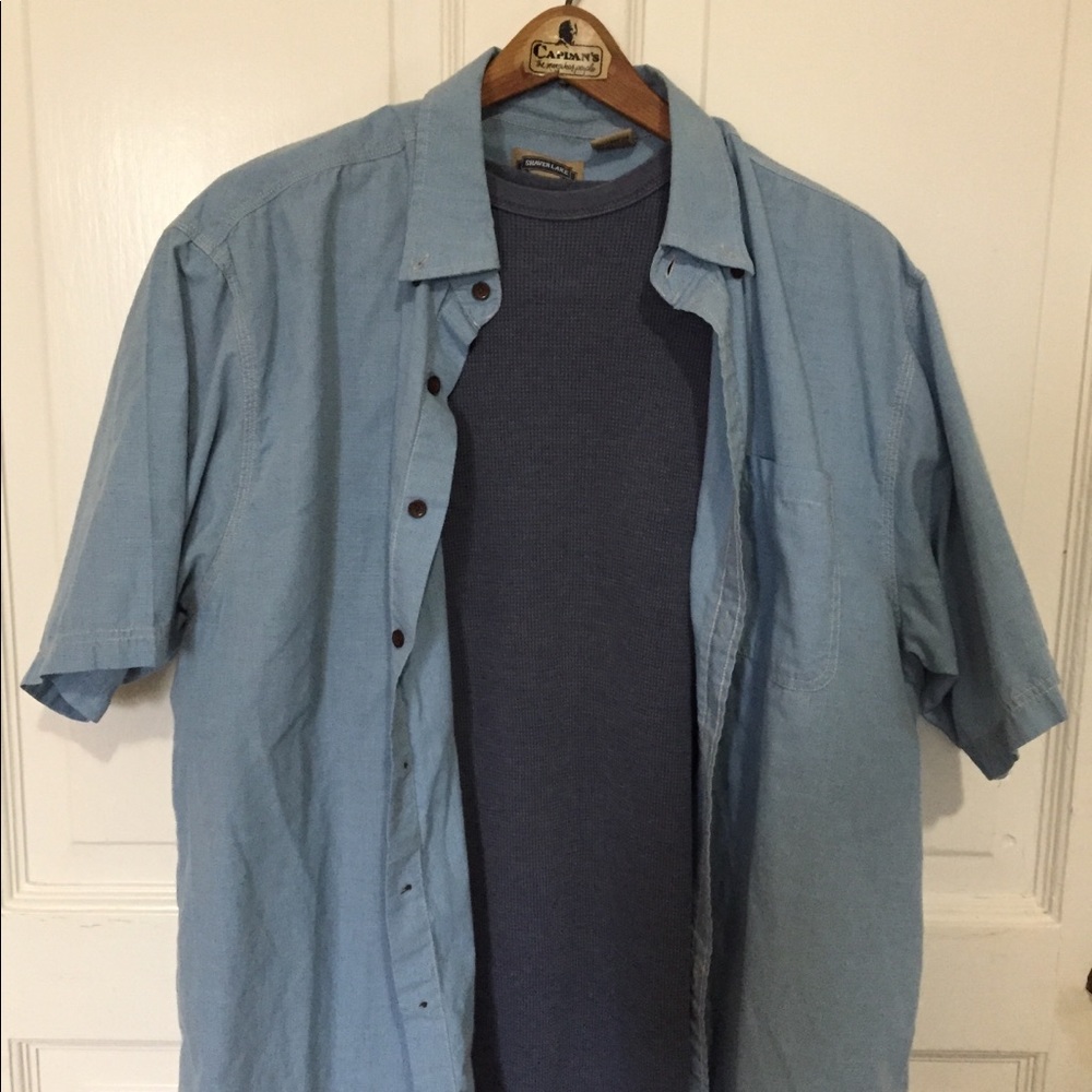 Men’s Short Sleeve,L, Light Blue Button up shirt